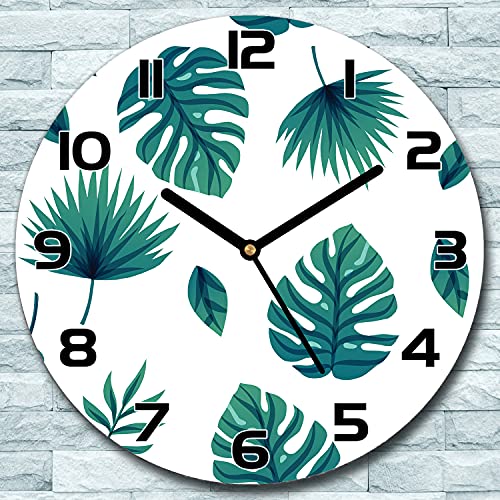 Horloge en verre cuisine et salon 30 cm Monstera Leaf Palm Coloray - 3