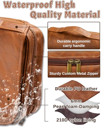 3-in-1 Extra Large Personalized Toiletry Bag For Men, Custom Engraved Leather Travel Organizer Bag, Engraved Name Waterproof Travel Kit & Gifts for Him Husband Father (Father's Day, Christmas)4