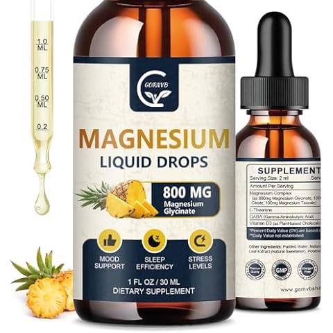 GORNVB (2 Pack) Magnesium Glycinate Liquid Drops | 1000mg Liquid Magnesium Complex with D3, L-Thea & GABA for Energy, Sleep, Nerve and Heart Health, High Absorption, Pineapple Flavor Cover