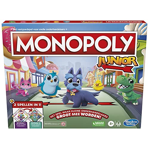 Monopoly Junior-Bordspel, 2-Zijdig Spelbord, 2 Spellen In 1, Monopoly-Spel Voor Jongere Kinderen; Kinderspellen, Junior-Spellen
