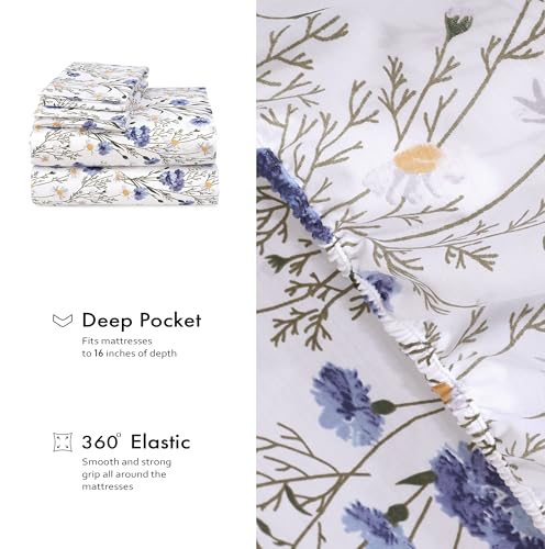 Image of RUVANTI 100% Cotton Percale Sheets King Size, Sweet Pea | Crisp Cooling for Hot Sleepers, Deep Pocket 16 inch, Soft Breathable & Durable, Hotel-Style 4 Piece Set