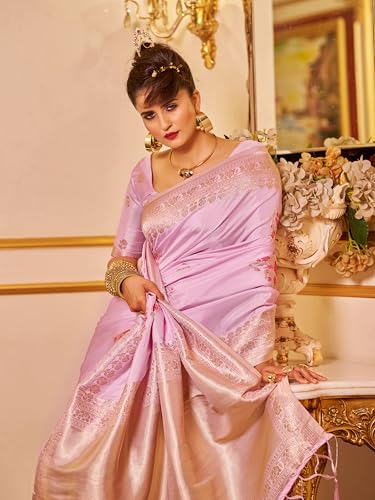 Image of SWORNOF Women's Banarasi silk Saree With Unstitched Blouse Piece