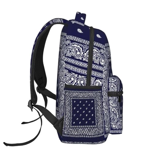 Blue Bandana Paisley Border Print Backpack Laptop Backpack Sports Travel Shoulder bag Light casual backpack3