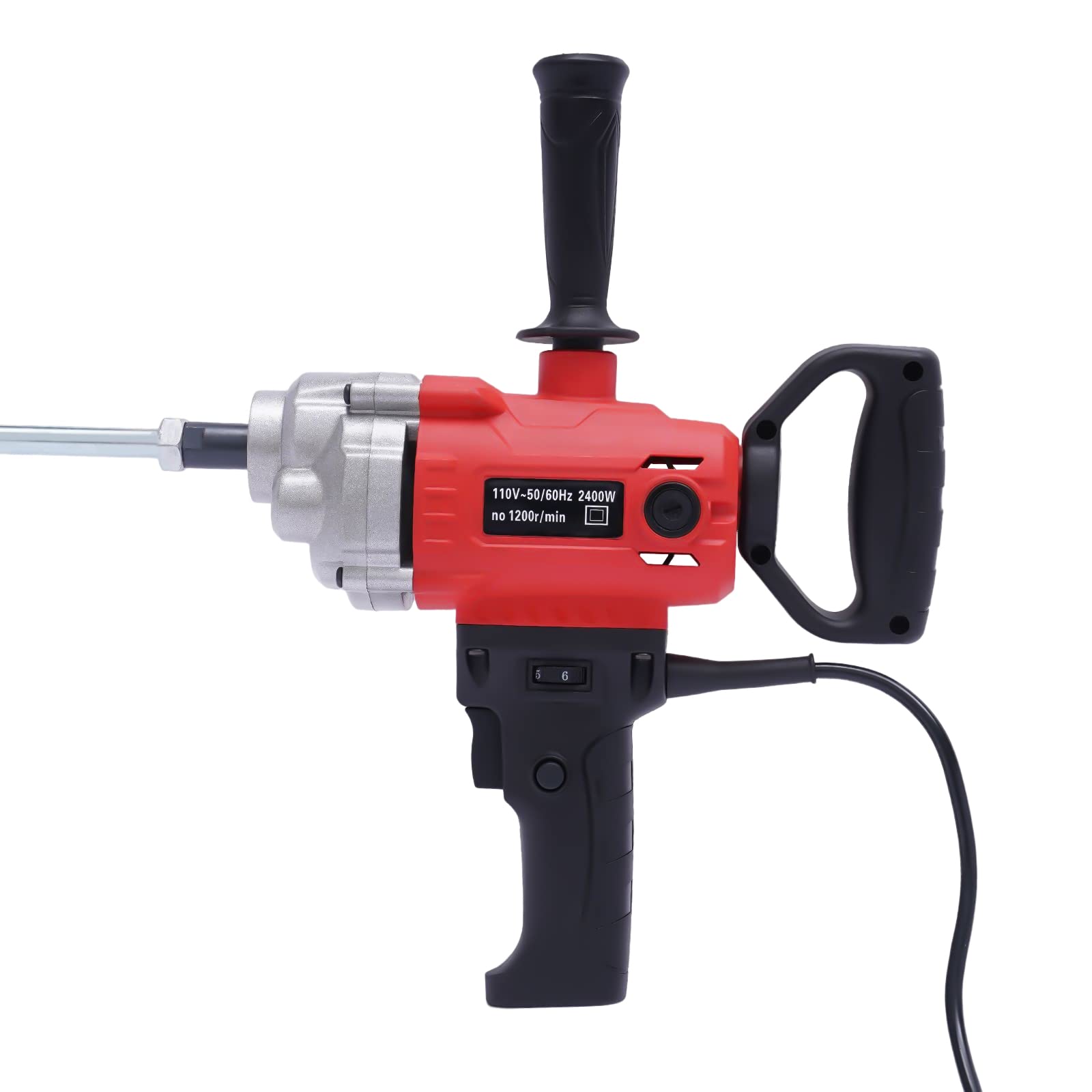 Mortero eléctrico de 2400 W, mezclador de pintura de yeso, cemento, lechada, hormigón, 1200 rpm, juego de mezclador de taladro con mango de pala, máquina de perforación eléctrica con cable