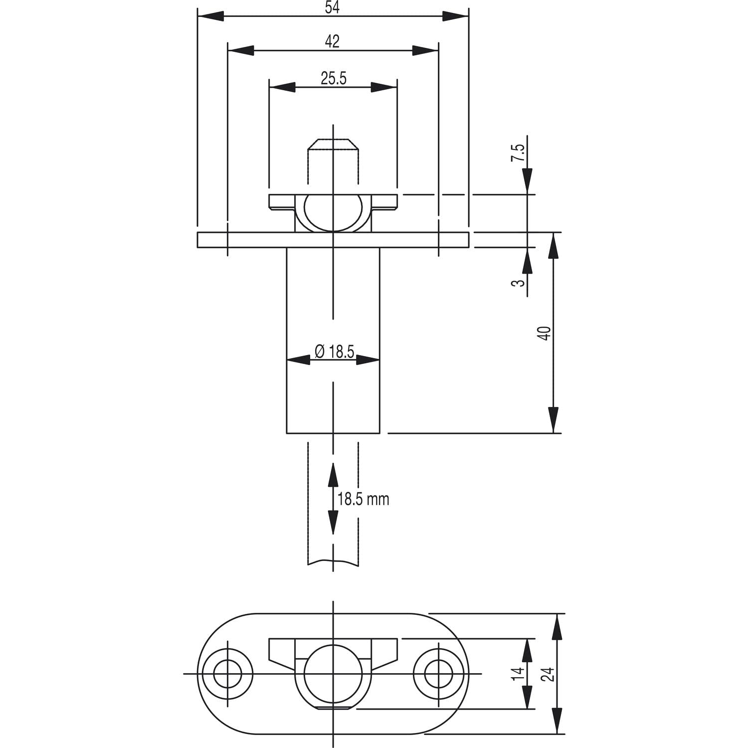 BKS B 0003 Cerradura Escape de 54 x 24 para Bloqueo automático Superior, Cierre de Hoja de Puerta DM30-65 mm, Acero galvanizado 1895, Plata, 24 mm