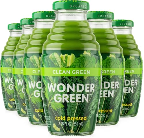 Wonder Green 100% Organic Clean Green Cold Pressed Juice, 8.45 oz (6 Pack) | Kale & Vegetable Juice...