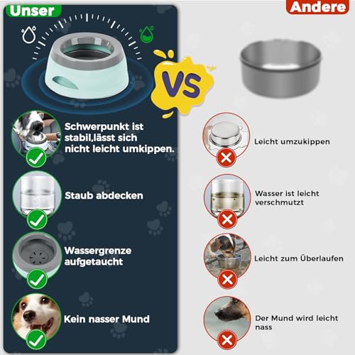 Wassernapf für Hunde Unterwegs 750ml, Qianyou Auslaufsicher Spritzschutz Fressnapf Hundenäpfe Katzenapf Haustier rutschfest Auto Reise Trinknapf Plastik Abnehmbar Tragbar Wasserschüssel Grün