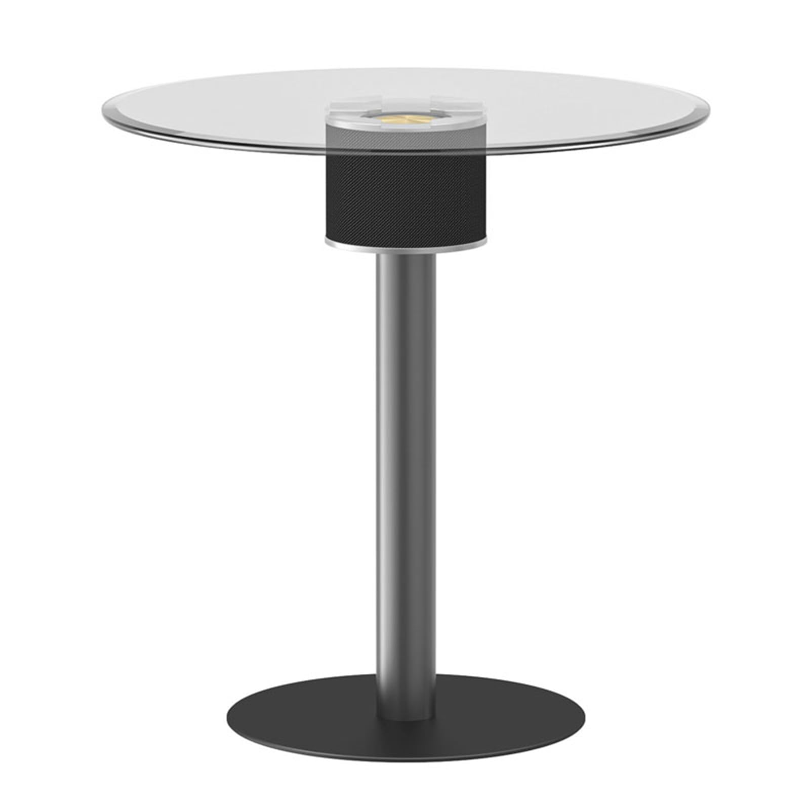 Mesa Auxiliar Inteligente con Altavoz Bluetooth HiFi, Mesa De Centro con Luz LED Ambiental, Mesa De Vidrio Templado, Conexión USB/USB, Mesa Auxiliar Redonda para Dormitorio, Sala De Estar