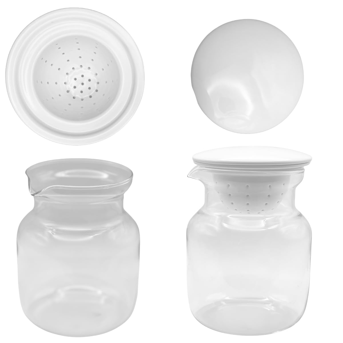 Glass Water Jug with Removable Infuser Lid 1500ml - Multi-Purpose Pitcher or Flower Vase - Hot & Cold Beverages - Clear Carafe (Carafe + Infuser)