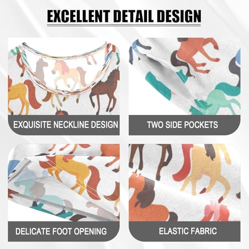 Green Yellow Horse Kids Pjs Set Boys Girls Summer Short-Sleeve Sleepwear Pajamas 2PCS4