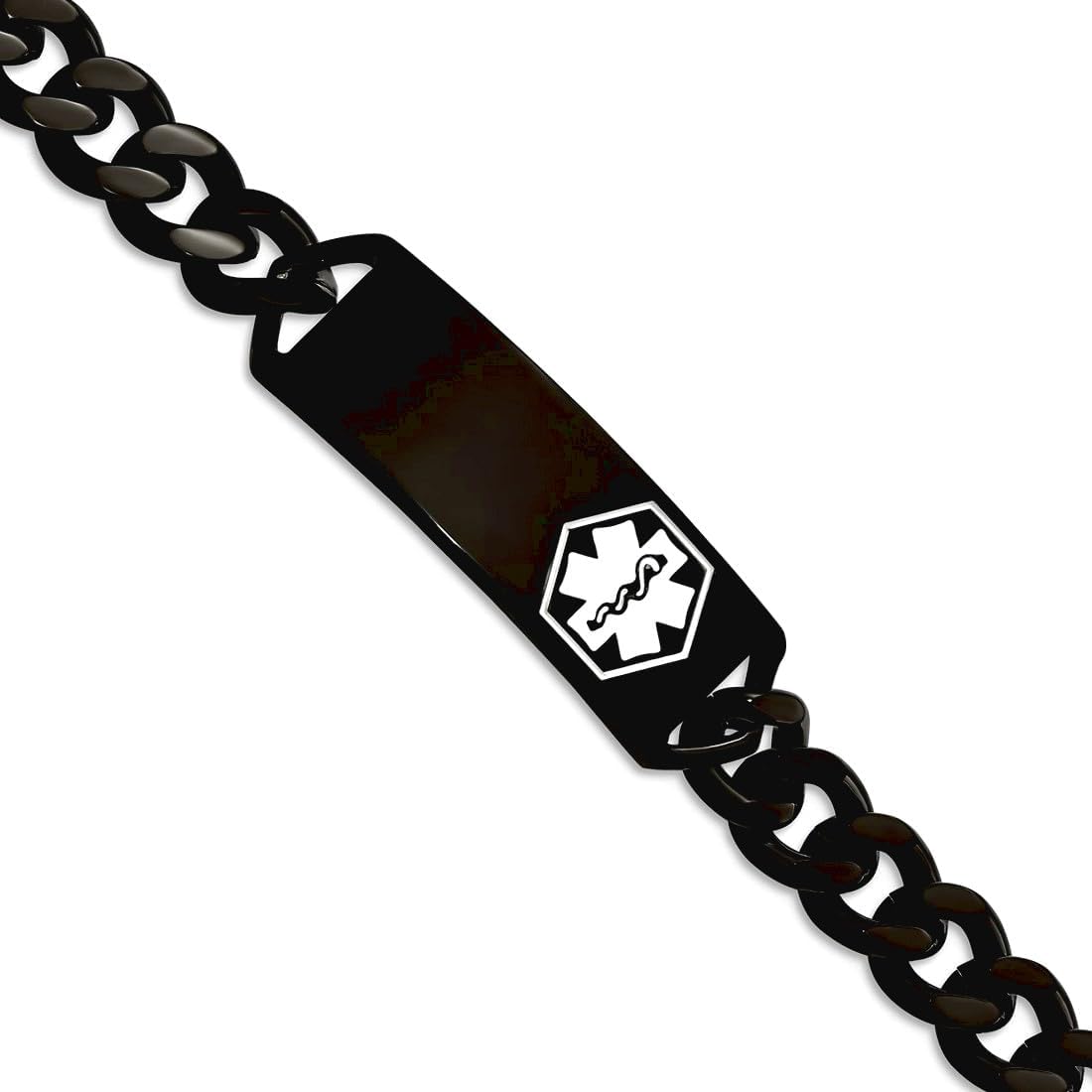 JewelryWeb 2.96mm Stainless Steel Polished Black Ip With White Enamel Med ID Bracelet 8 Inch Identification Bracelet for Women