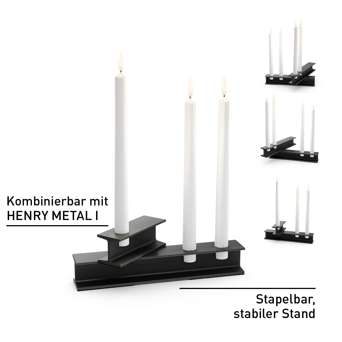 höfats - Henry Metal II Schwarz - Design Kerzenhalter für Zwei Stabkerzen - moderner Kerzenständer im Industrial Stahlträger-Style - aus Aluminium - Dekoration für Hochzeiten, Geburtstage