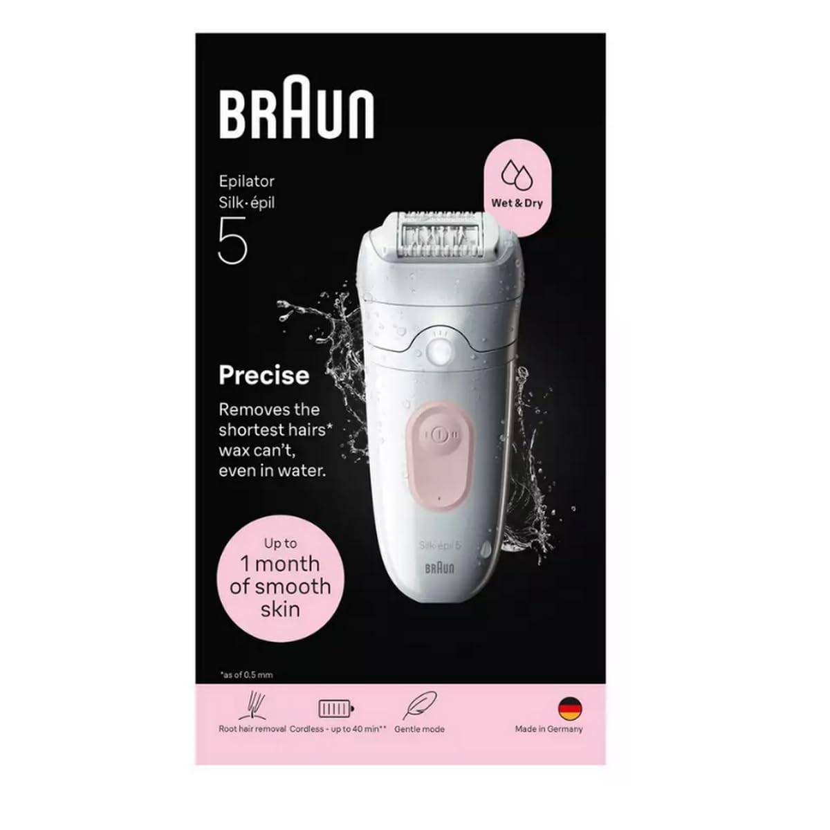 Braun Silk·épil 5, Epilatore Wet & Dry, Depilazione facile, Pelle liscia a lunga durata, 5-000, Rosa fenicottero