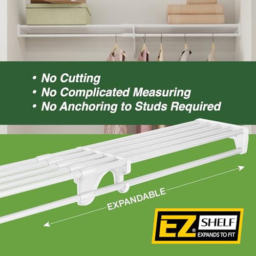 Image of EZ SHELF Closet Shelf with Hanging Rod - 28-48 inch Expandable, White, Closet Shelves - Strong, Holds 200 lbs - DIY, Easy Install to 2 Side Walls - Alternative to Wire Shelving