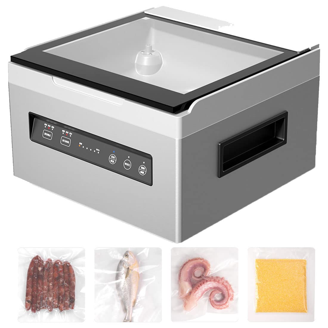 Máquina comercial, máquina selladora al vacío de cámara, máquina de sellado al vacío comercial 4 en 1 de 320 W para envasado al vacío, sellado simple, extracción externa y marinado