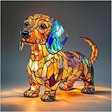 vlrbfl Fanyil Glowbuddy Dog Lamp, 2025 New Dachshunds Lamp, Dog Series Art Night Light, Stained Glass DogLamp, Cute Pet Dogs Themed Led Table Lamps, Vintage Home Decor (A)