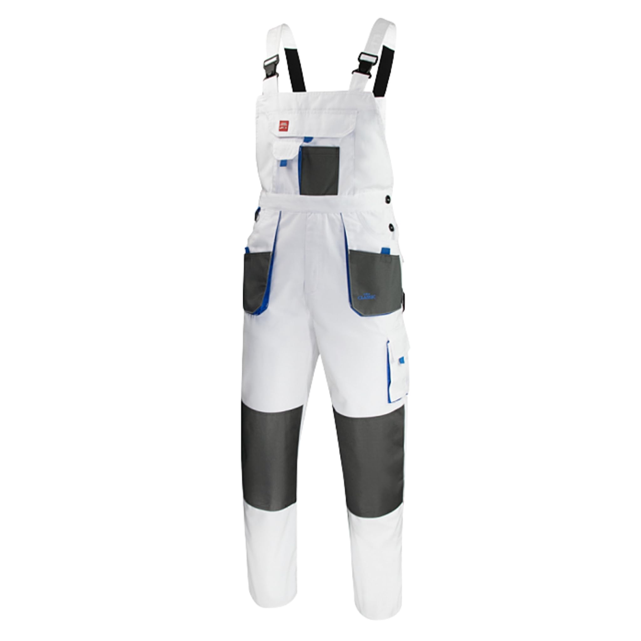Art.mas Men's No Kneepads White Bib And Brace Dungaree Multi-Pocket Cargo Heavy Duty Work Overalls, Triple Stitched Cordura Reinforcing Stress Points Knee Pad Pockets (30/32, )