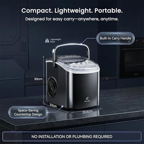 Image of Kilig H01BS WiFi Ice Maker Machine Countertop, 9 Bullet Ice Cubes in 6 Minutes, Portable Ice Maker with Self-Cleaning, Scoop Basket for Home Kitchen Office Party, Black
