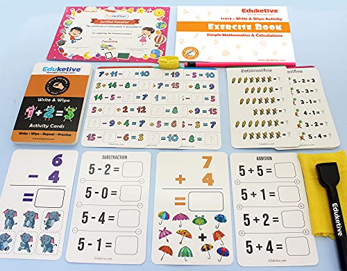 Image of 1+2=3 PREMATH Write & Wipe Reusable Activity 3-9 yrs Writing Practice Preschool Learning Educational Game with Exercise Book