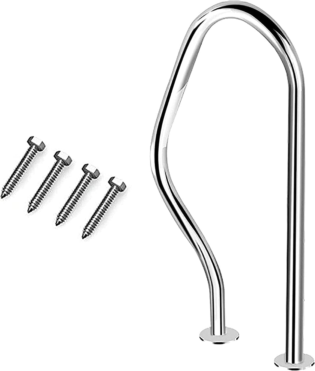 Pool Handrail Railing Stainless Steel with Base Plate Indoor Outdoor PoolsSwimming Pool Safety Hand Rail Pool Handrails Pool Hand Rail 304 Stainless Steel Swimming Pool Handrail, 3-Bend Spa