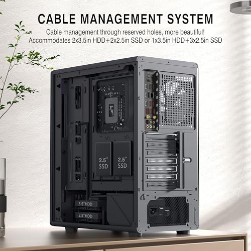 FOIFKIN K6 PC-Gehäuse ATX mit 6 PWM ARGB-Lüftern（3X 140mm und 3X 120mm,Computer Gehäuse Mid-Tower,Hoher Luftstrom,240mm Kühlerunterstützung,ATX-Gehäuse Schwarz,Gaming PC-Gehäuse,Type-C (Schwarz, K6)