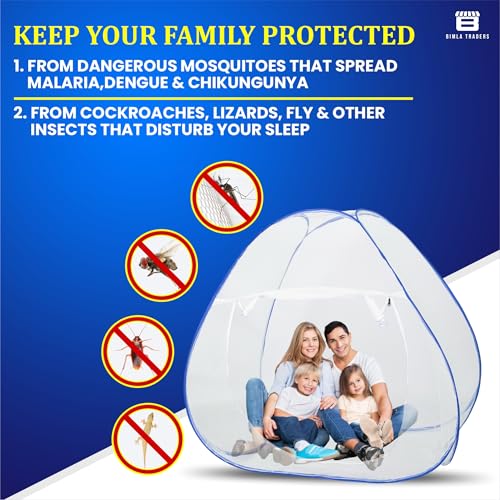 Image of BTAG Mosquito Net for Single Bed, 6 Feet x 4 Feet | Premium Machardani, Tent-Style Foldable Design, Strong & Durable, Corrosion Resistant Insect Protection for Home Use. (6x4 Blue)