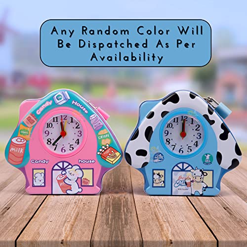 Image of WISHKEY Cute Attractive Metal House Piggy Bank With Battery Operated Clock, Security Lock & Keys For Kids Money Saving Storage Coin Collector Box Hut For Kids (Pack Of 1, Multicolor), Cottage