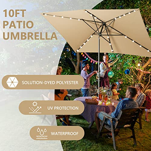 Aok Garden 10X6.5Ft Patio Umbrella With Solar Lights -26 Led Rectangular Table Umbrella, 6-8 Chairs Outdoor Tilting Rectangle Umbrella For Lawn Backyard, Deck, Pool And Beach, Sand #TOP1