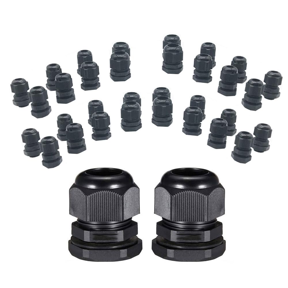 SEIWEI 100 Pcs Cord Grip Cable Glands Kit Waterproof Cable Gland Connector with Locknut and Washer for Sockets, Switches, Junction Boxes(Black, PG7)