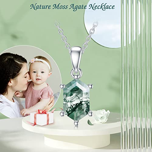 Platyco Hexagon-Cut Moss Agate Necklace 925 Sterling Silver Natural Moss Agate Necklace 1.6Ct Green Moss Agate Necklace Natural Gemstone Jewelry Gift For Women #TOP2