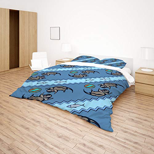 Housse de couette loutre parure de lit bleu polyester double CHEHONG - 5