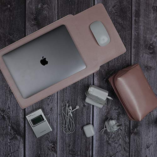 Image of Enthopia 15-15.4 Inch Slim Laptop Sleeve for 15 Inch MacBooks /Other 15 Inch Slim Laptops Protective Cover with Organiser Pouch for Mouse,Charger,Hard Disk,Pen Drive,etc - Vegan Leather (Pink)