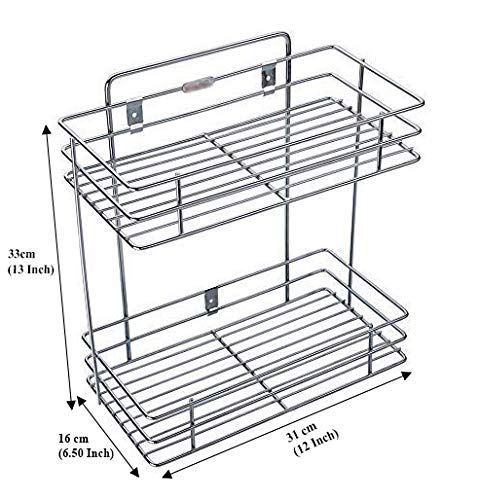 Image of Premium 2-Tier Stainless Steel Kitchen Rack | Wall Mount Modular Organizer Shelf & Multipurpose Storage Stand for Spices, Pantry & Bathroom Toiletries | Space Saving Design