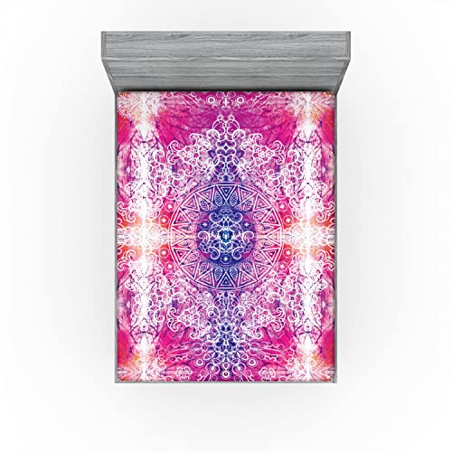 Ambesonne Mandala Fitted Sheet, Far Eastern Style Traditional Mandala Tie Dye Effect Ombre Print Harmony Theme, Soft Decorative Fabric Bedding All-Round Elastic Pocket, Queen Size, Pink #TOP2