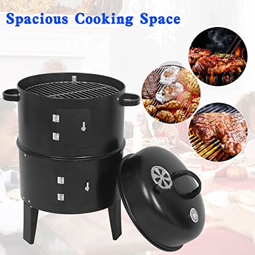 3-in-1-Portable-Charcoal-Smoker-BBQ-Grill-Detachable-Vertical-Smoker-with-Thermometer-Adjustable-Air-Vent-Spacious-Cooking-Area 3 in 1 Portable Charcoal Smoker BBQ Grill Detachable Vertical Smoker with Thermometer Adjustable Air Vent Spacious Cooking Area