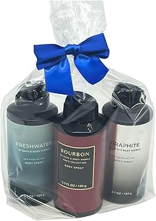 Bath and Body Works Gift Pack for Holiday Deodorizing Body Spray - Graphite, Bourbon and Freshwater 3.7oz each