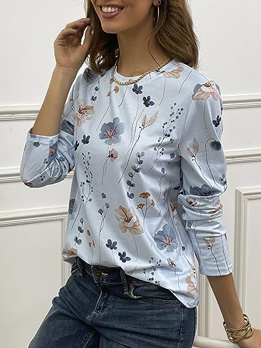 JUSTFASHIONNOW Womens Long Sleeve Tops Casual Shirts for Women Summer Flower Printed T Shirt Crewneck Floral Tee3