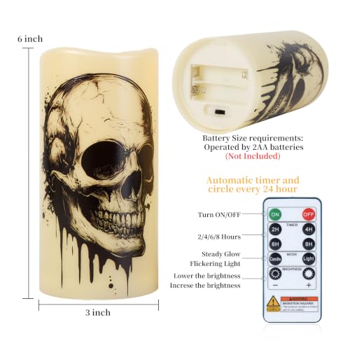 Image of Amagic 3 inchx6 inch Halloween Flameless Candles, Waterproof LED Pillar Candles | Battery Operated Candles with Remote & Timer, LED Pillar Lights for Outdoor, Patio, Home, Halloween and Holiday Decor