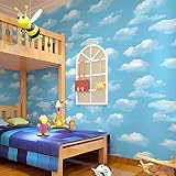 Papel pintado para habitación de niños, diseño de cielo azul, papel adhesivo extraíble no tejido, decoración de pared de techo de dibujos animados, cubierta de pared para guardería, bebé, niño, niña,