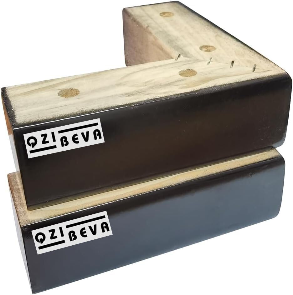 QZibeva Modern 2 Inch Oak Pack 4 Pcs Wooden Sofa Couch Feet Furniture Leg DIY Black Item Code - MT254 (L -Shape) Large