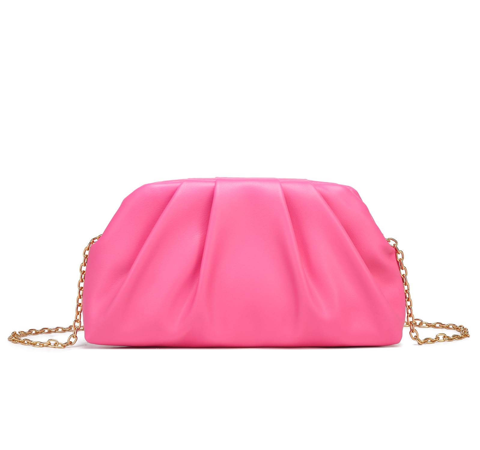 Dreubea Women's Fashion Cloud Shape Evening Bag Charming Fold Leather Clutch Handbag with Chain
