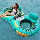 Jasonwell Inflatable River Tube Float - 2 Person Heavy Duty River Float Pool Floats with Removable Cooler Lake Water Tubes for Floating River Raft Lounge Floatie with 2 Cup Holders for Adults (Green)