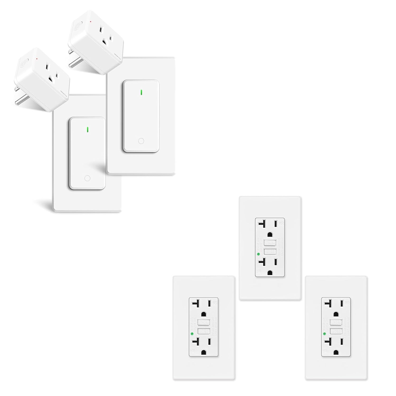Remote Control Outlet+GFCI Outlet 20 Amp Non Tamper Resistant,Greencycle 3Pack Gfi Electrical Outlet 20A with Led Indicator,Electric GFCI Receptacle with Screwless Wall Plates,GFCI Plug ETL Listed,Ind