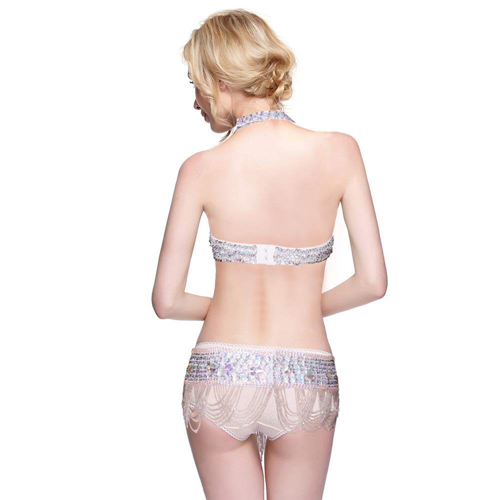 ROYAL SMEELA Bauchtanz BH Gürtel Set Damen Bauch Tanz kostüm für Frauen Sexy Glänzend Silber Strass BH Gürtel Tribal Halfter Hals Halter BH Gürtel Anzug Bauchtanz Kostüm Damen Bauch Tanzen Kleidung