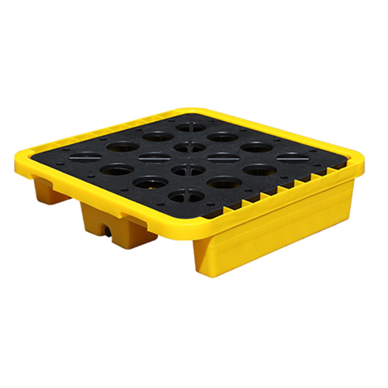 QUSYZD Modular Drum Spill Containment Platform with 2,000 Lbs Load Capacity, Polyethylene Tray for Industrial Safety and Leak Prevention,Black+yellow-72x72x16cm