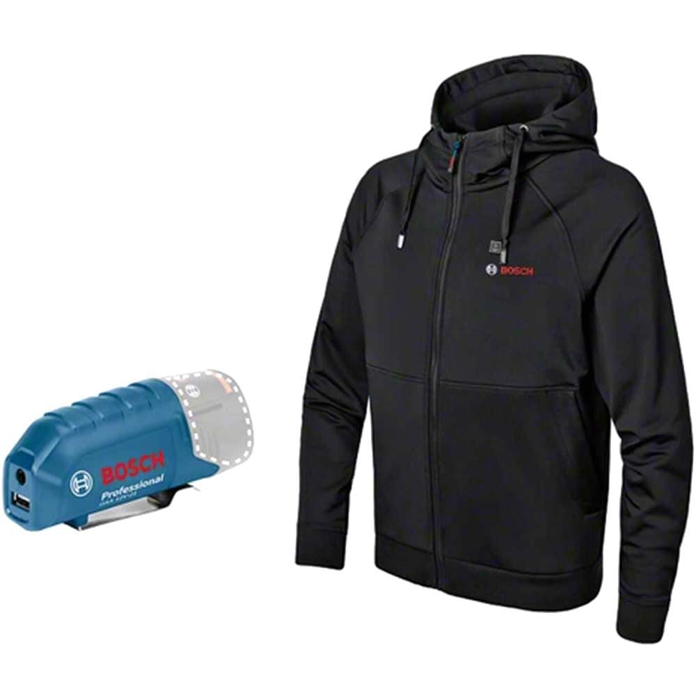 Bosch Professional GHJ 12+18V XA Heated Hoodie, Size 2XL (incl. GAA 12V-21 USB Charging Adapter, Without Rechargeable Battery, in Cardboard Box)