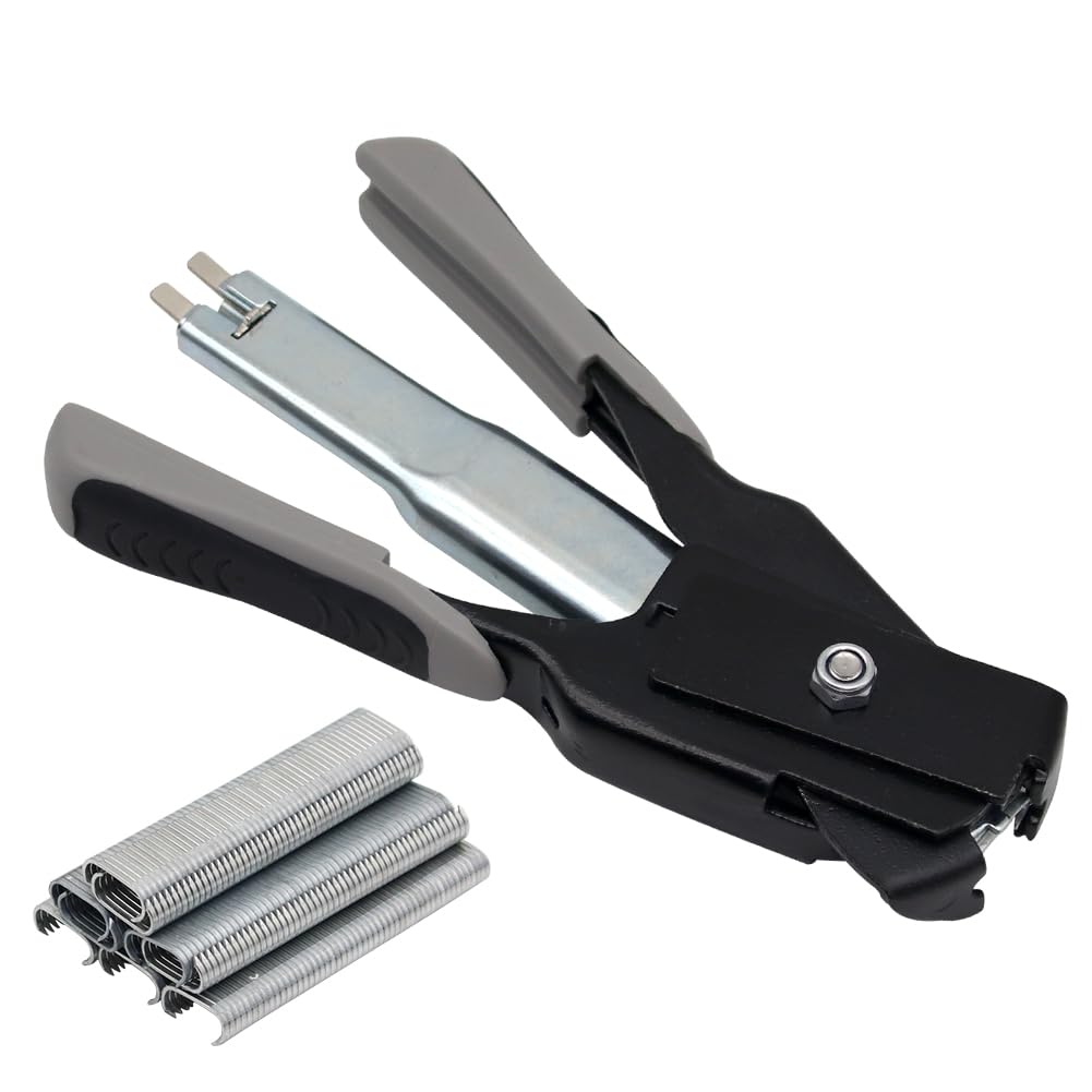 Hog Ring Pliers Kit C-type with 3000pcs Nails Spring C7 Hog Rings Gun C-type Clip Installation Equipment Tool for Auto Feed Animal Fence Fastener Staple Plier Nailer Mattresses (Black + Grey)