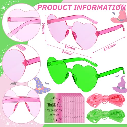 Flutesan 24 Pairs Witch Party Heart Sunglasses Props Favor Pink and Green Heart Sunglasses with Thank You Card Gift Favor for Birthday Party Photo Gift Outfit Accessories2