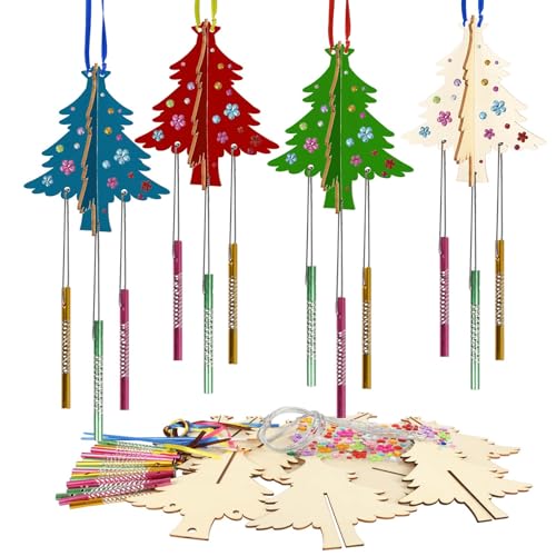 WEDNOK 6 Stück 3D Weihnachtsbaum Windspiel Bastelset Weihnachten...