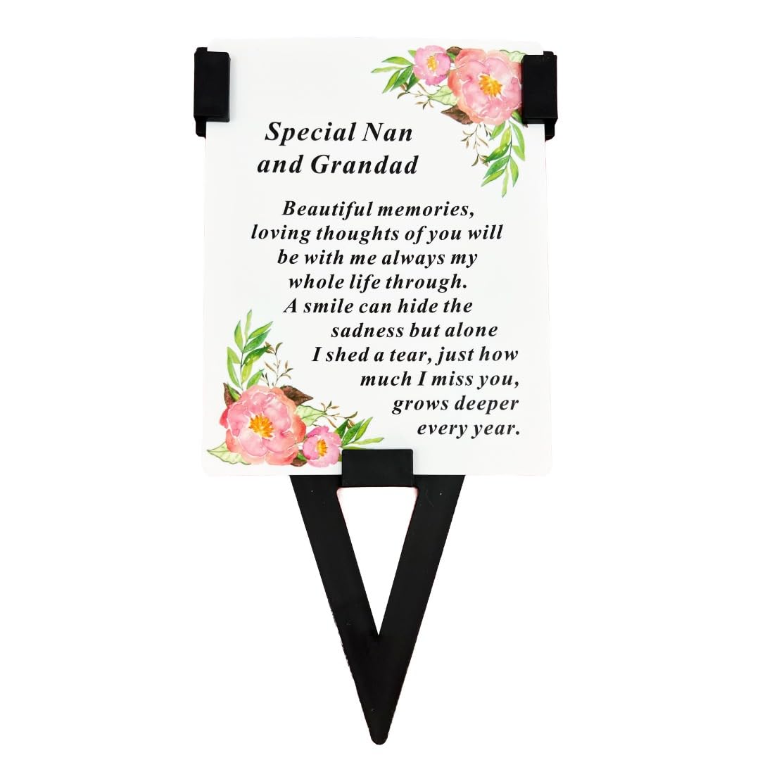 Angraves Special Nan and Grandad Flower Memorial Remembrance Verse Plastic Coated Grave Graveside Card and Stand Stake